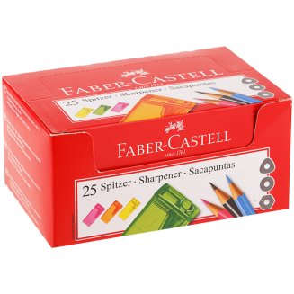 Точилка Faber-Castell пластиковая с 1м отверстием, контейнером, флуоресцентных цветов