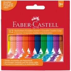 Мелки Faber-Castell \"Grip Jumbo\" пластиковые утолщенные, трехгран., в карт.упаковке 12цв.