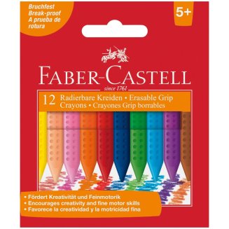 Мелки Faber-Castell \"Grip\" пластиковые, трехгран.в картонной упаковке, 12цв.