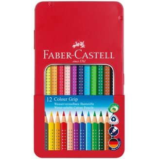 Карандаши Faber-Castell \"Grip\" цветные, трехгранные, набор из 12 цветов в металлической коробке