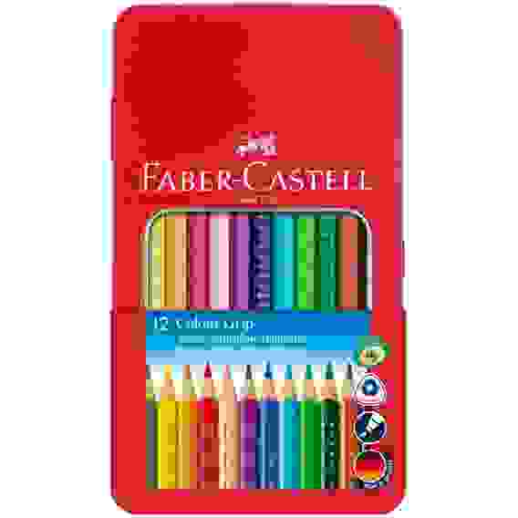 Карандаши Faber-Castell "Grip" цветные, трехгранные, набор из 12 цветов в металлической коробке