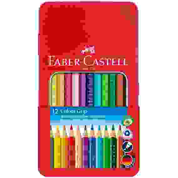 Карандаши Faber-Castell "Grip" цветные, трехгранные, набор из 12 цветов в металлической коробке