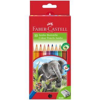 Карандаши Faber-Castell \"Jumbo\" цветные, трехгранные, утолщенные, 10 цветов с точилкой в карт.уп.