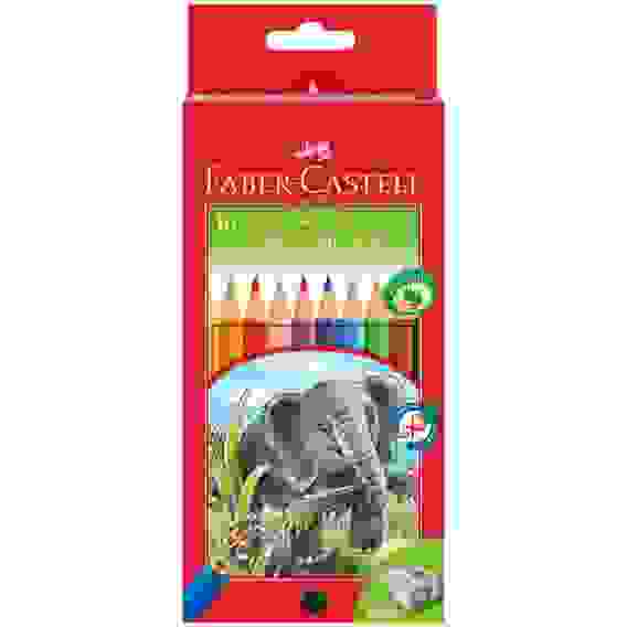 Карандаши Faber-Castell \"Jumbo\" цветные, трехгранные, утолщенные, 10 цветов с точилкой в карт.уп.