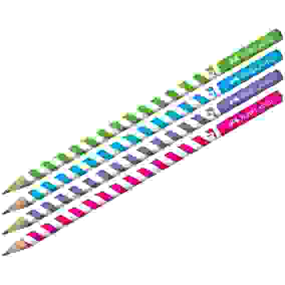 Карандаш Faber-Castell \"Stripes\" чернографитный, тв. HB, круглый, заточ., ассорти в пластик.стакане