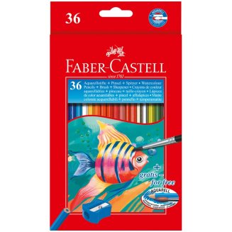 Карандаши Faber-Castell акварельные, набор из 36 цветов и кисти, картонная коробка