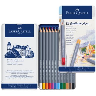 Карандаши Faber-Castell \"Goldfaber Aqua\" акварельные художественные, набор из 12 цв.в метал. коробке