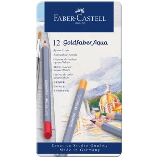 Карандаши Faber-Castell \"Goldfaber Aqua\" акварельные художественные, набор из 12 цв.в метал. коробке