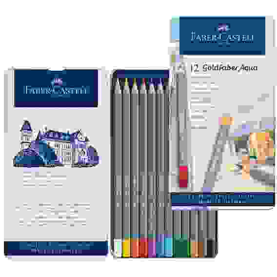 Карандаши Faber-Castell \"Goldfaber Aqua\" акварельные художественные, набор из 12 цв.в метал. коробке