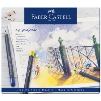Карандаши Faber-Castell \"Goldfaber\" цветные, круглые, набор из 48 цветов в металлической коробке