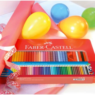 Карандаши цветные Faber-Castell \"Grip\", 48цв.+3, трехгран., заточен., метал. уп., с кистью, точилкой