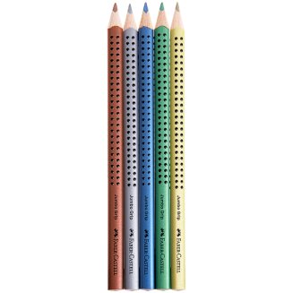 Карандаши Faber-Castell \"Jumbo Grip Metallic\" цветные, трехгранные, утолщенные, 5цв. в карт.упаковке