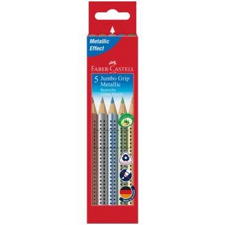 Карандаши Faber-Castell \"Jumbo Grip Metallic\" цветные, трехгранные, утолщенные, 5цв. в карт.упаковке