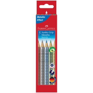 Карандаши Faber-Castell \"Jumbo Grip Metallic\" цветные, трехгранные, утолщенные, 5цв. в карт.упаковке
