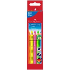 Карандаши Faber-Castell \"Jumbo Grip Neon\" цветные, трехгранные, утолщенные, 5цв. в карт.упаковке