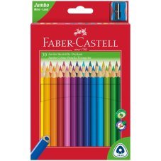 Карандаши цветные Faber-Castell \"Jumbo\" 30цв., трехгран., утолщ., заточен., картон, евр., с точилкой