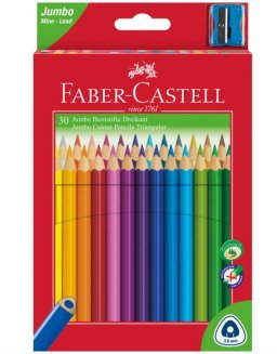 Карандаши цветные Faber-Castell \"Jumbo\" 30цв., трехгран., утолщ., заточен., картон, евр., с точилкой
