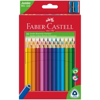 Карандаши цветные Faber-Castell \"Jumbo\" 30цв., трехгран., утолщ., заточен., картон, евр., с точилкой