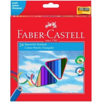 Карандаши Faber-Castell цветные, набор из 24 цветов, трехгранные, с точилкой, в карт.упаковке