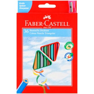 Карандаши Faber-Castell цветные, набор из 36 цветов, трехгранные, с точилкой, в карт.упаковке
