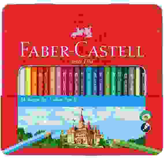 Карандаши цветные Faber-Castell, 24цв., заточен., метал. кор.