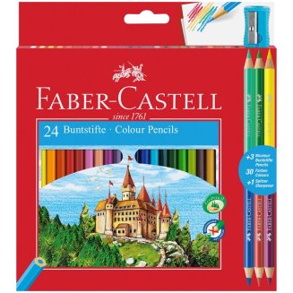 Карандаши Faber-Castell цветные, набор из 24 цветов+6, в карт.упаковке, с точилкой