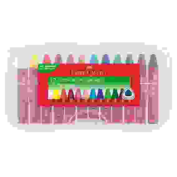 Мелки восковые утолщенные Faber-Castell \"Jumbo\", 12 цв., трехгранные, пластиковая упаковка
