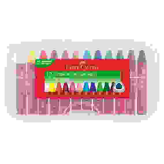 Мелки восковые утолщенные Faber-Castell \"Jumbo\", 12 цв., трехгранные, пластиковая упаковка