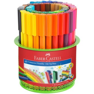 Набор для рисования Faber-Castell \"Connector\" 45 фломастеров+10 клипс, металлический стакан