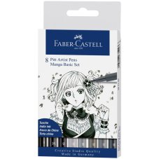 Капилярные ручки Faber-Castell \"Pitt Artist Pen Manga Basic set\" в наборе 8шт., 0,3, 0,7 мм/кисть