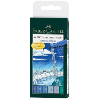 Капилярные ручки Faber-Castell \"Pitt Artist Pen Brush Blues\" в наборе 6цв., в пластиковой упаковке