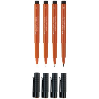 Капилярные ручки Faber-Castell \"Pitt Artist Pen\" в наборе 4шт., сангина 0,3, 0,5, 0,7 мм/кисть