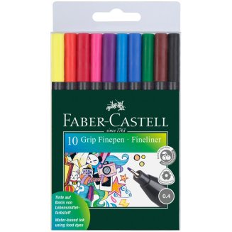 Капилярные ручки Faber-Castell \"Grip Finepen\" в наборе 10цв., 0,4мм, трехгранные, в пластик. упак.