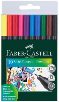 Капилярные ручки Faber-Castell \"Grip Finepen\" в наборе 10цв., 0,4мм, трехгранные, в пластик. упак.