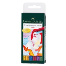Набор капиллярных ручек Faber-Castell \"Pitt Artist Pen Brush Basic\" ассорти,6шт.,пласт. уп., европ.