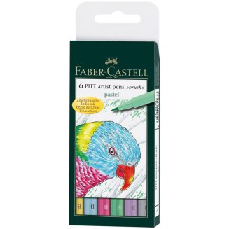 Капилярные ручки Faber-Castell \"Pitt Artist Pen Brush Pastel\" в наборе 6 цветов в пластиковой упак.