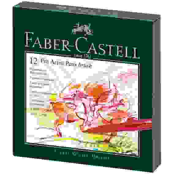 Набор капиллярных ручек Faber-Castell \"Pitt Artist Pen Brush\" ассорти, 12шт., студийная коробка
