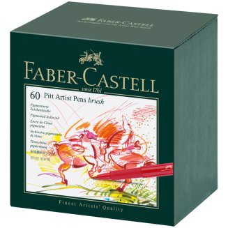 Капилярные ручки Faber-Castell \"Pitt Artist Pen Brush\" в наборе 60 цветов в студийной коробке