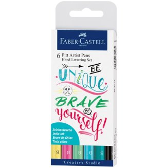Капилярные ручки Faber-Castell \"Pitt Artist Pen Lettering\" в наборе 6шт., 0,3 мм/кисть