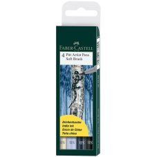 Капилярные ручки Faber-Castell \"Pitt Artist Pen Soft Brush\" в наборе 4цв. В пластиковой упаковке