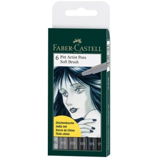 Набор капиллярных ручек Faber-Castell \"Pitt Artist Pen Soft Brush\" 6цв., 6шт., пласт.уп., европодвес