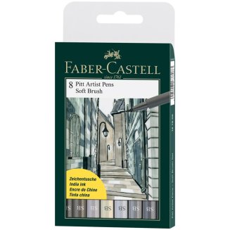 Набор капиллярных ручек Faber-Castell \"Pitt Artist Pen Soft Brush\" 8цв., 8шт., пласт.уп., европодвес