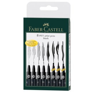 Набор капиллярных ручек Faber-Castell \"Pitt Artist Pen\" черные, 8шт., 0,1/0,3/0,5/0,7/1,5/B/SB/SC
