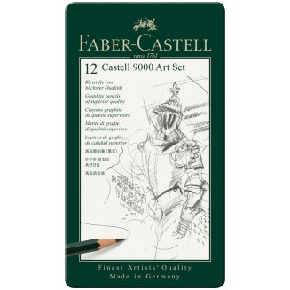 Набор Faber-Castell \"Castell 9000 Art Set\" карандашей чернографитных, 12шт., от 2H до 8B в метал.кор