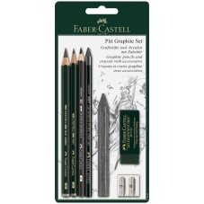 Набор карандашей ч/г Faber-Castell \"Pitt Graphite\", 5шт.+ластик+точилка, 2B/6B, заточен., блистер