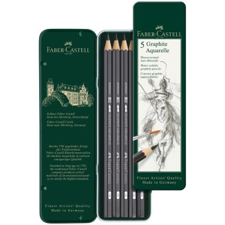 Карандаши Faber-Castell \"Graphite Aquarelle\" чернографитные акварельные, 5шт., HB-8B в метал.кор.