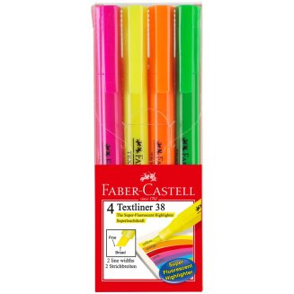 Текстовыделители Faber-Castell \"38\" в наборе 4цв., толщина от 1 до 5мм, скошенные