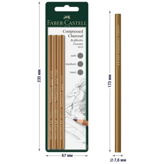 Угольные карандаши Faber-Castell \"Pitt\" 3шт (мягкий, средний, твердый)