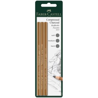 Угольные карандаши Faber-Castell \"Pitt\" 3шт (мягкий, средний, твердый)