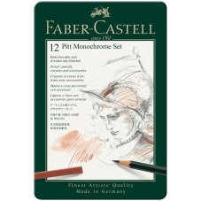 Набор художественных изделий Faber-Castell \"Pitt Monochrome\", 12 предметов, метал. кор.